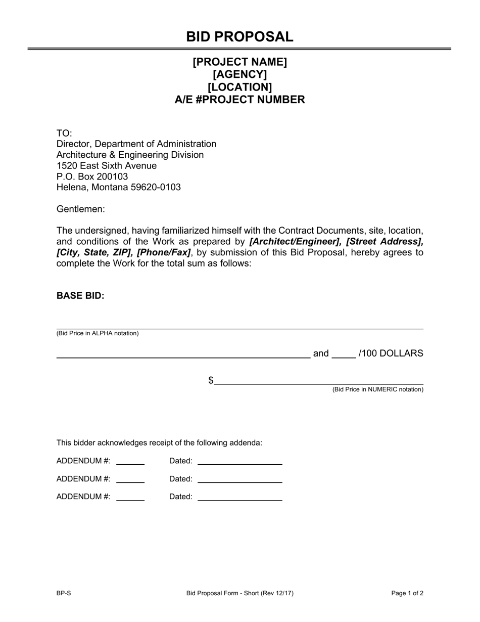 Form BP-S Proposal Form Short - Montana, Page 1
