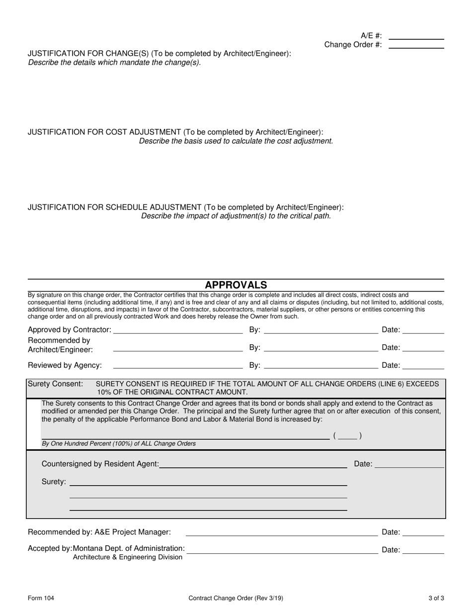Form 104 Contract Change Order - Montana, Page 3