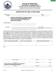 Form 118 &quot;Certificate of Final Acceptance&quot; - Montana
