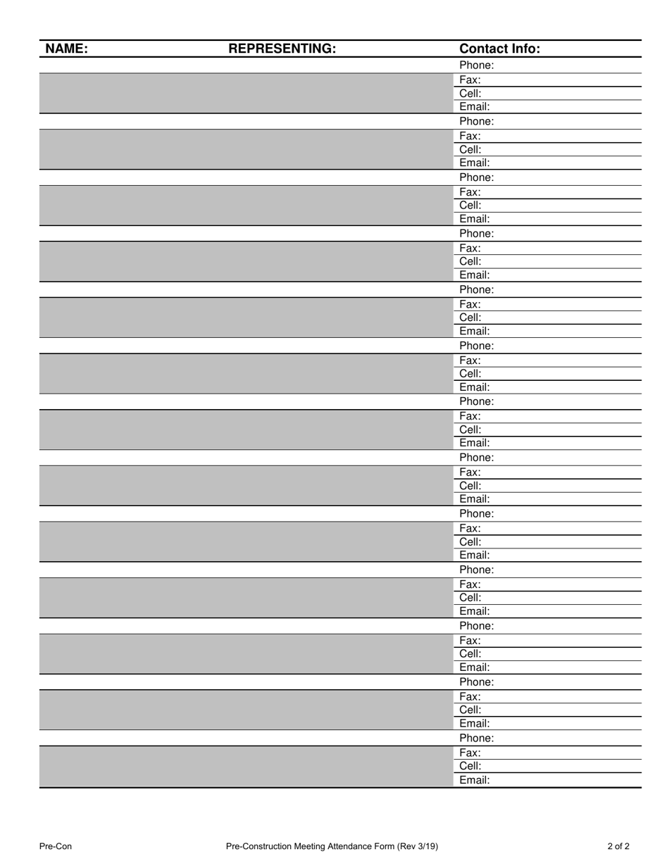 Pre-construction Meeting Attendance Form - Montana, Page 2