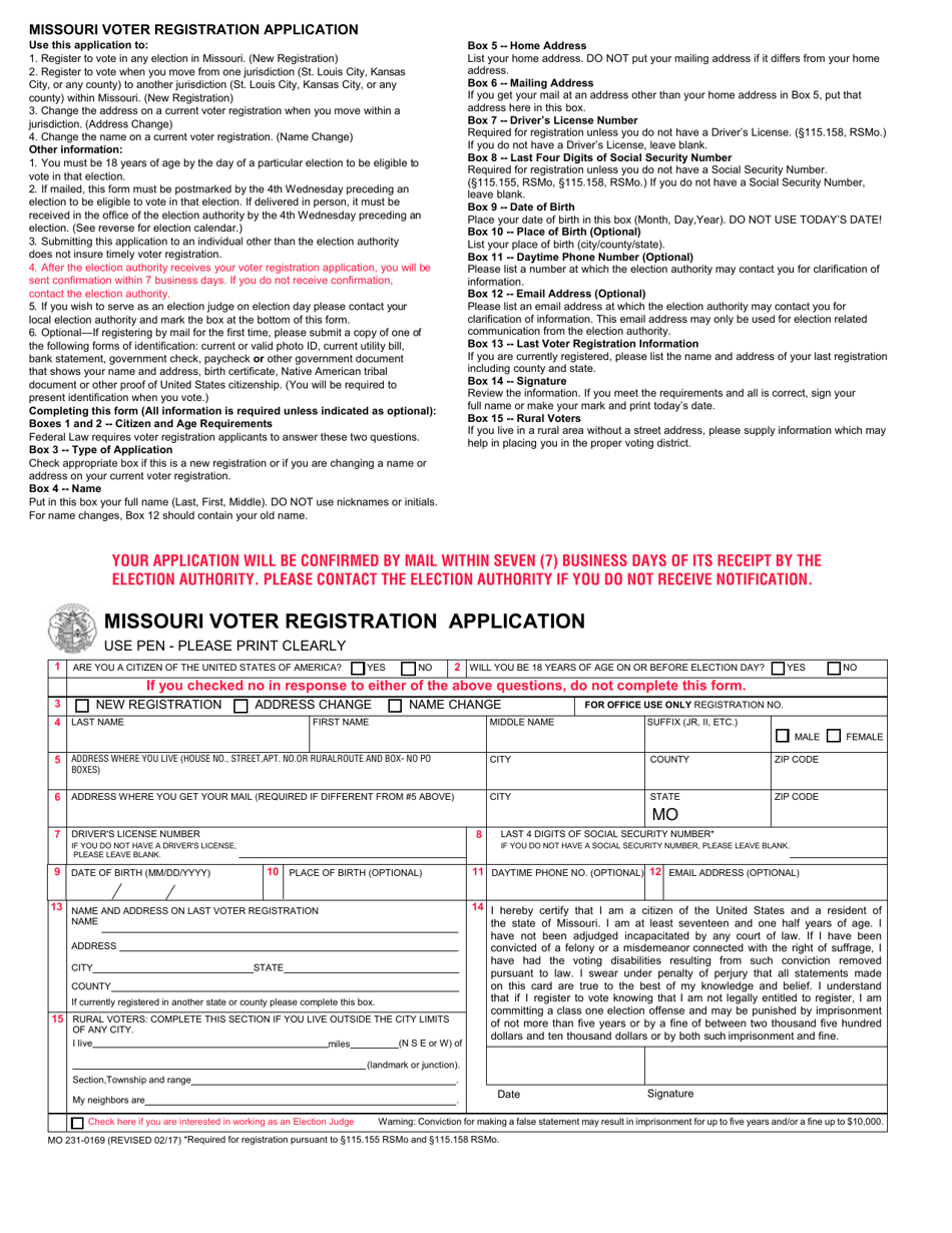 Form MO2310169 Download Fillable PDF or Fill Online Missouri Voter