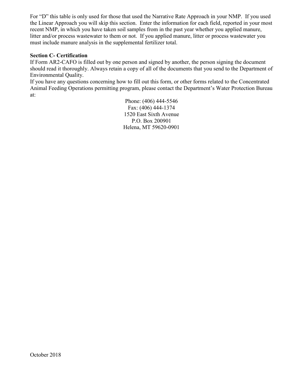 Form AR-CAFO Annual Report Form General Permit for Concentrated Annual Feeding Operations (Cafo Gp) - Montana, Page 6
