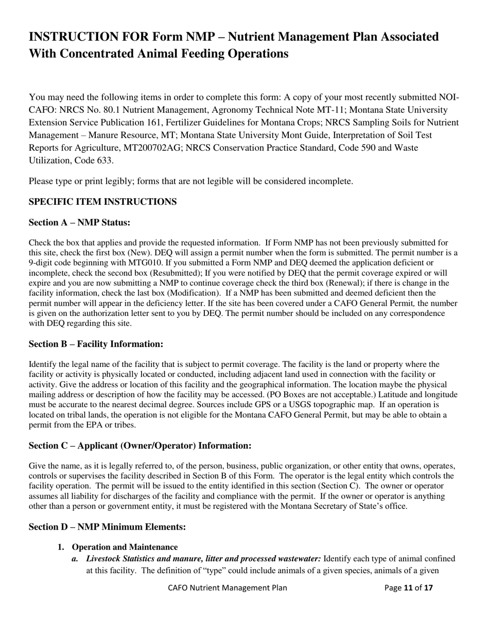 Form NMP Nutrient Management Plan - Montana, Page 11