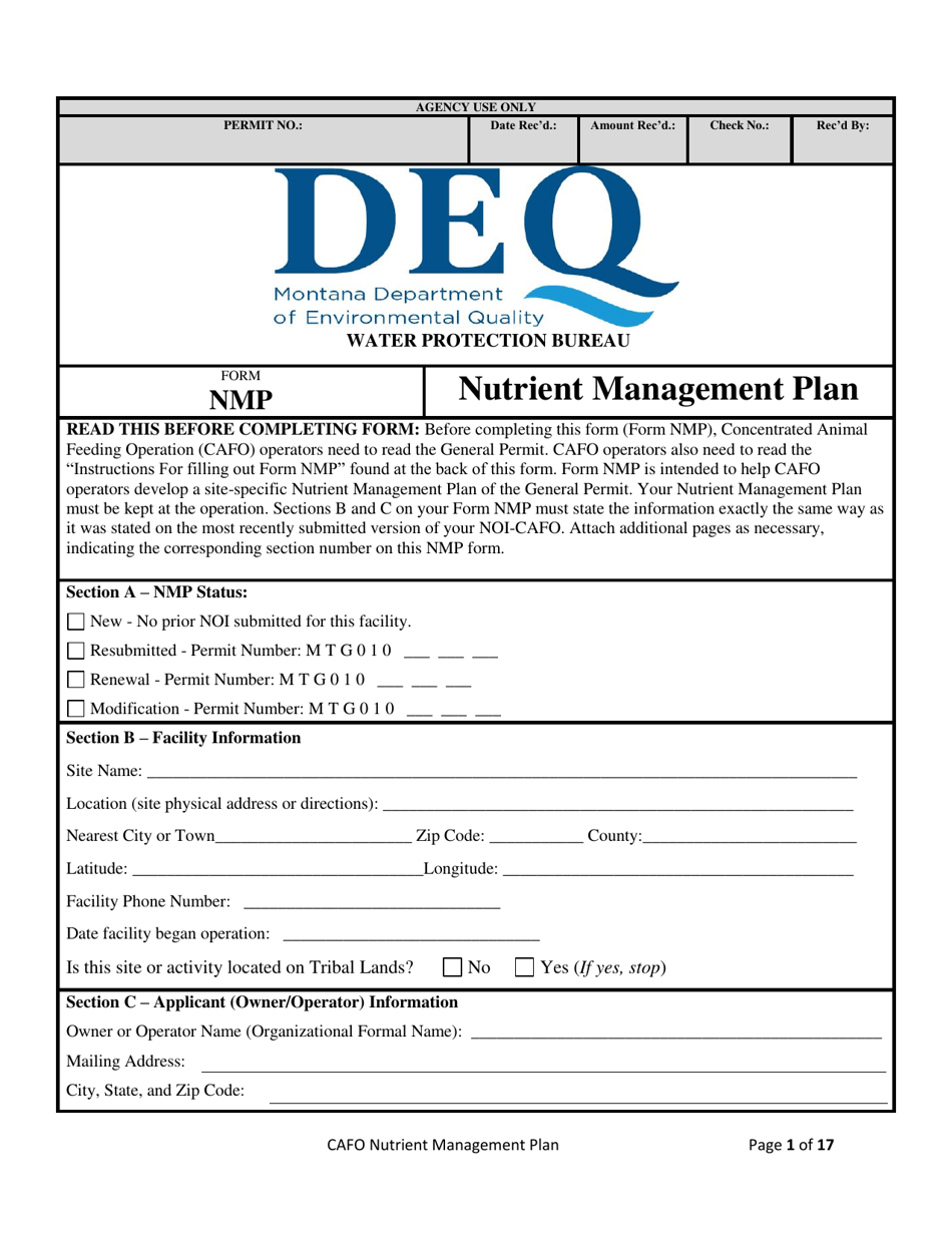 Form NMP Nutrient Management Plan - Montana, Page 1
