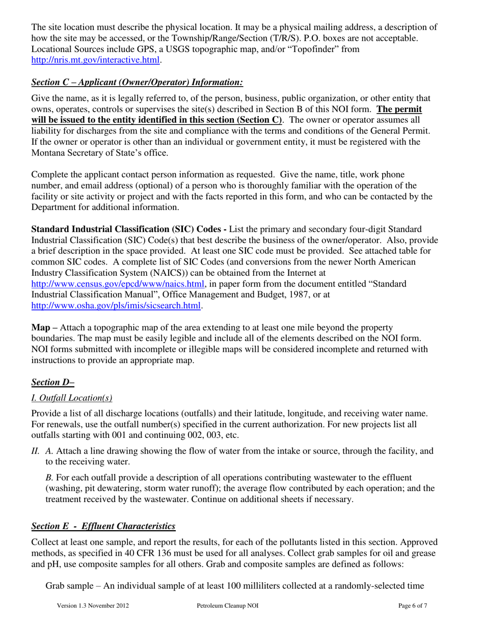 Form NOI Notice of Intent (Noi) Petroleum Cleanup General Permit - Montana, Page 6
