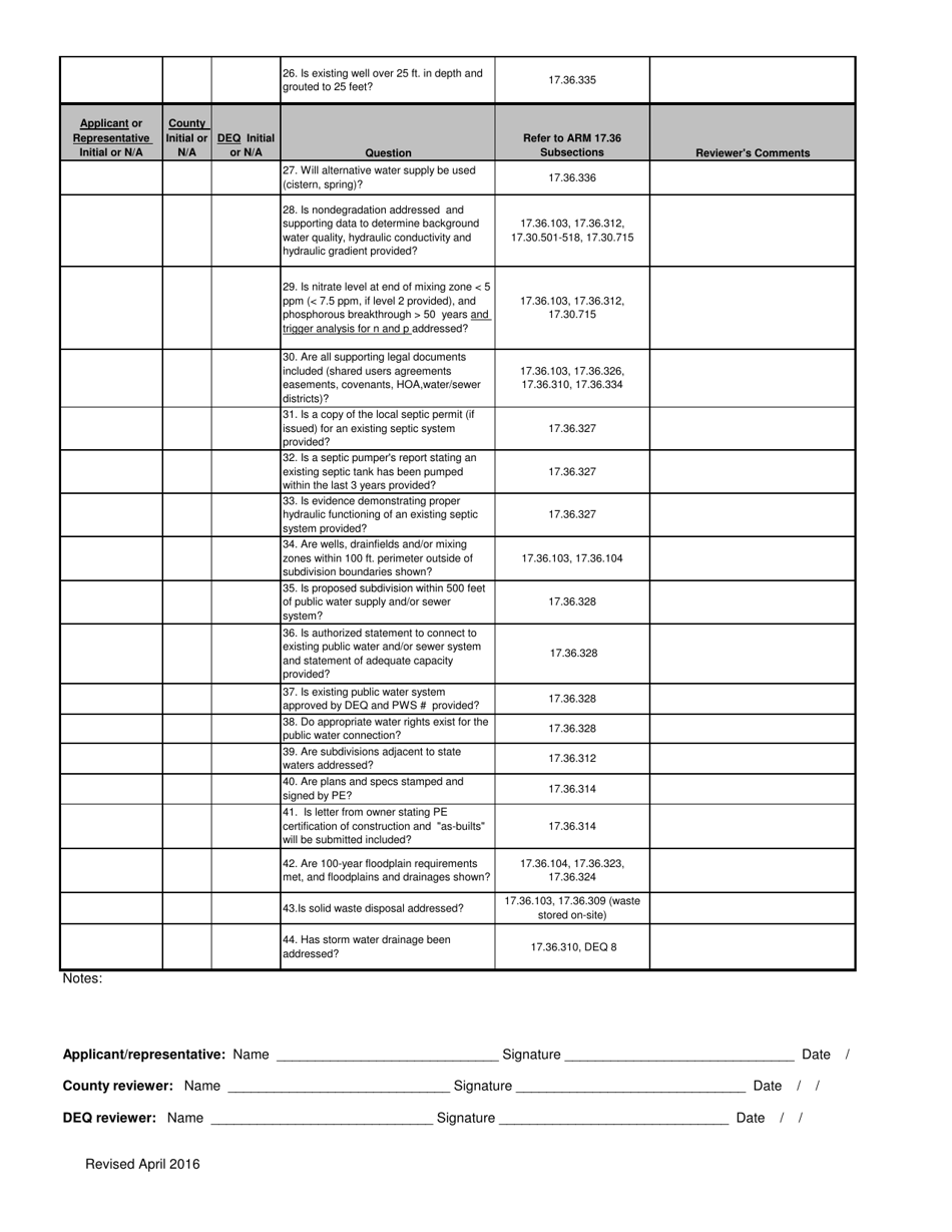 Part IV Subdivision Checklist - Montana, Page 2