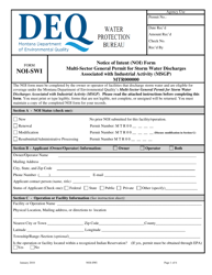 Form NOI-SWI Notice of Intent (Noi) Form Multi-Sector General Permit for Storm Water Discharges Associated With Industrial Activity (Msgp) - Montana