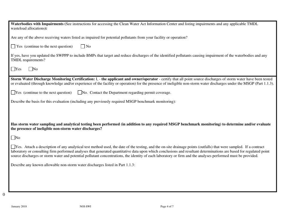 Form NOI-SWI Notice of Intent (Noi) Form Multi-Sector General Permit for Storm Water Discharges Associated With Industrial Activity (Msgp) - Montana, Page 4