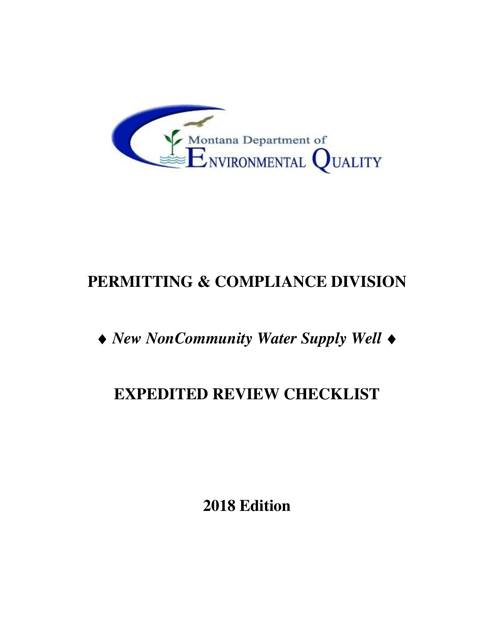 New Noncommunity Water Supply Well Expedited Review Checklist - Montana Download Pdf