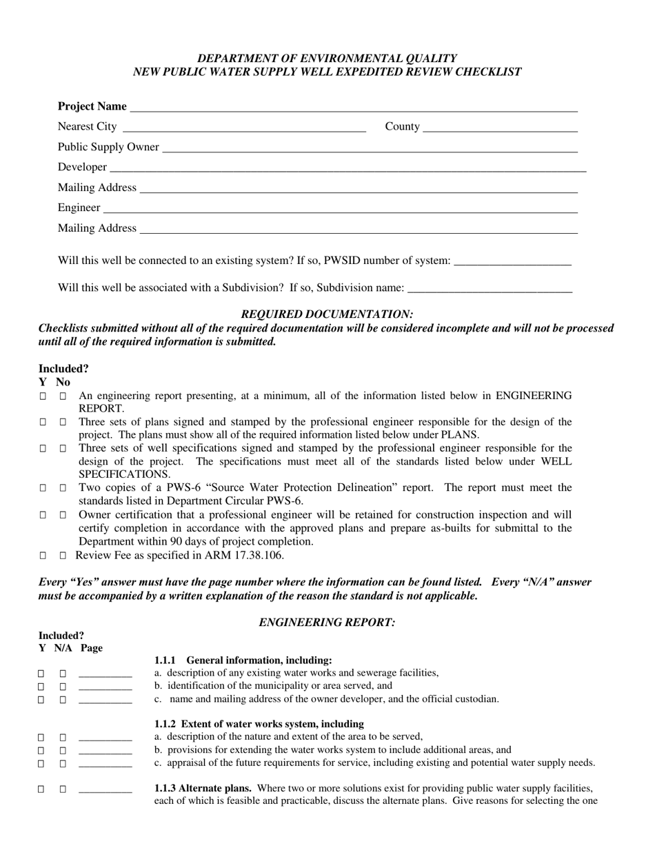 New Noncommunity Water Supply Well Expedited Review Checklist - Montana, Page 3