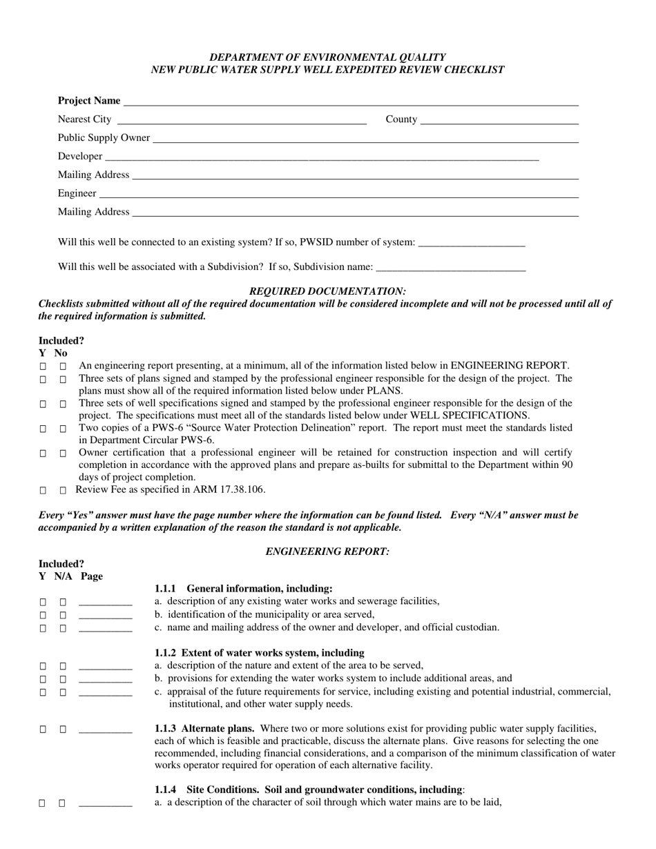 New Community Water Supply Well Expedited Review Checklist - Montana, Page 3