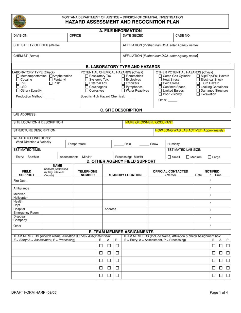 Form HARP Hazard Assessment and Recognition Plan - Montana, Page 1