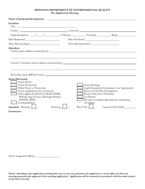 Pre-application Form - Montana Download Pdf
