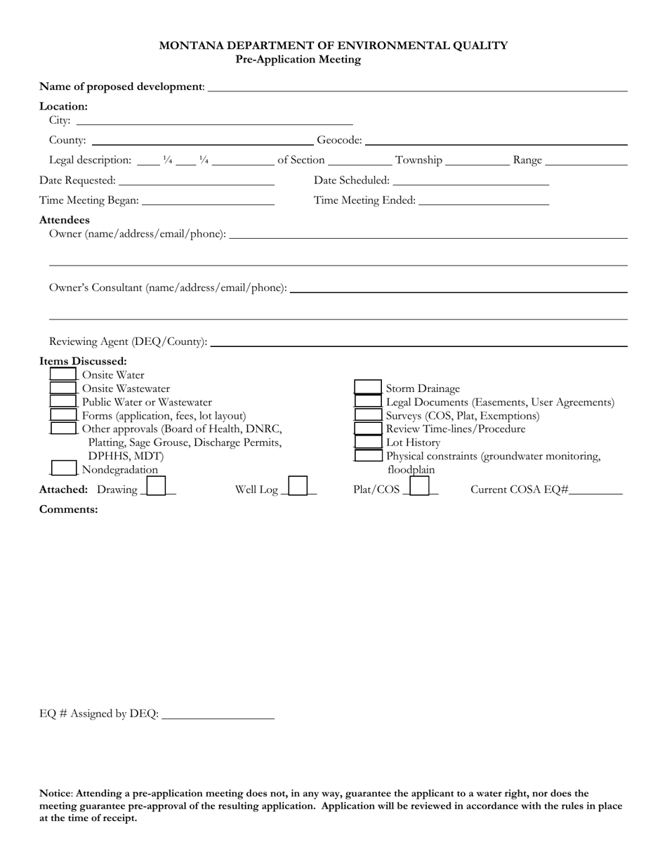 Montana Pre-application Form - Fill Out, Sign Online and Download PDF ...