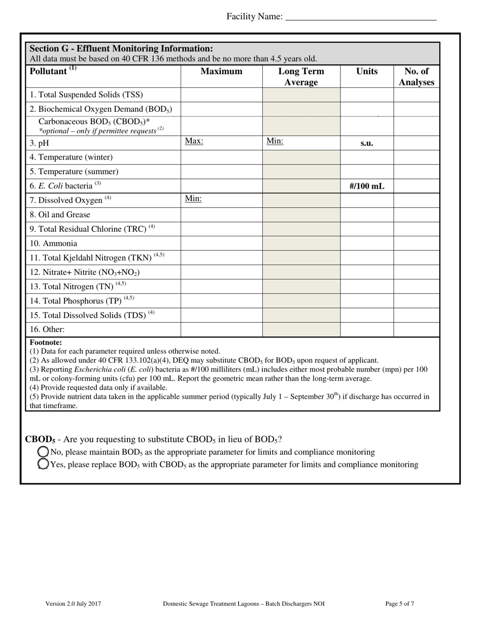 Form NOI-580 Notice of Intent (Noi) Domestic Sewage Treatment Lagoons - Batch Dischargers Mtg580000 - Montana, Page 5