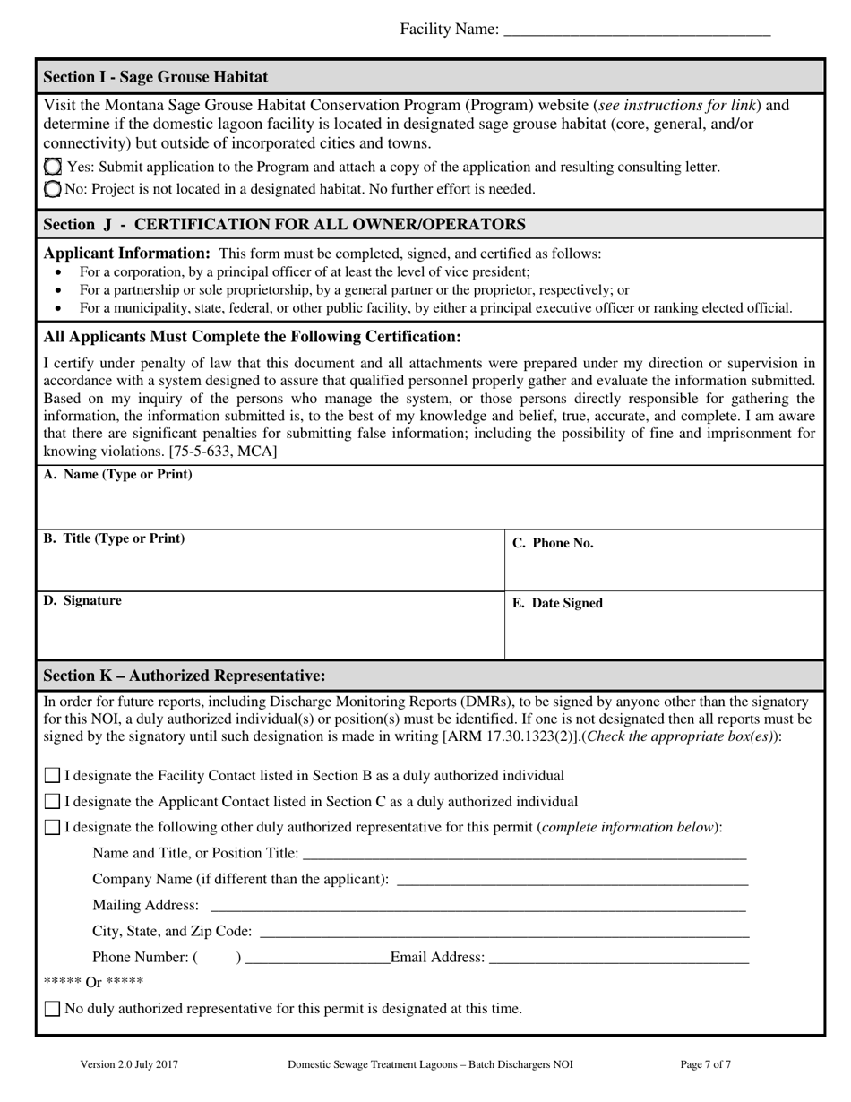 Form NOI-580 Notice of Intent (Noi) Domestic Sewage Treatment Lagoons - Batch Dischargers Mtg580000 - Montana, Page 7