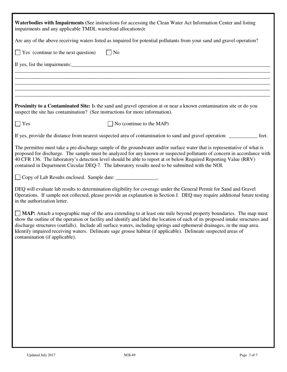 Form NOI-49 Notice of Intent (Noi) General Permit for Sand and Gravel Operations - Montana, Page 3