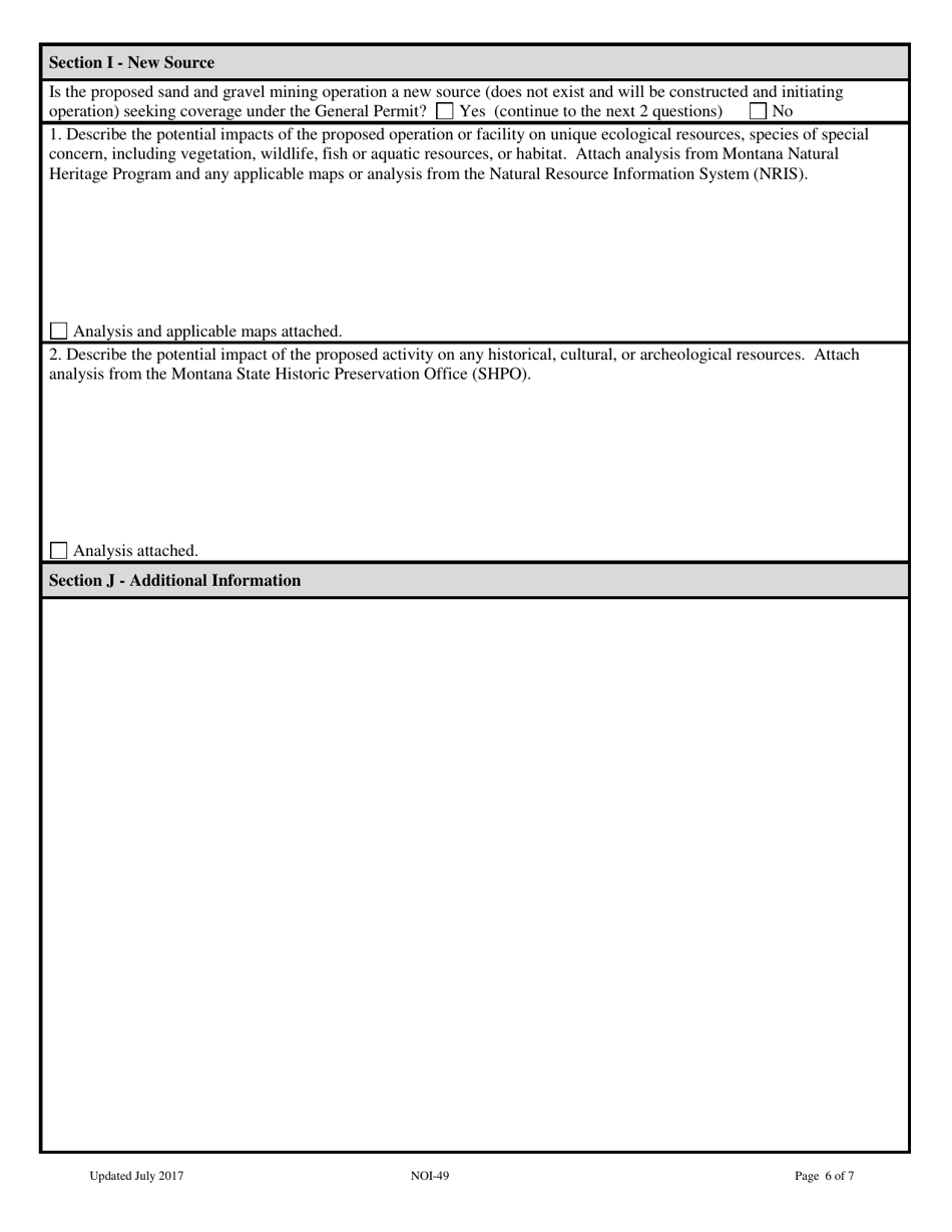Form NOI-49 Notice of Intent (Noi) General Permit for Sand and Gravel Operations - Montana, Page 6