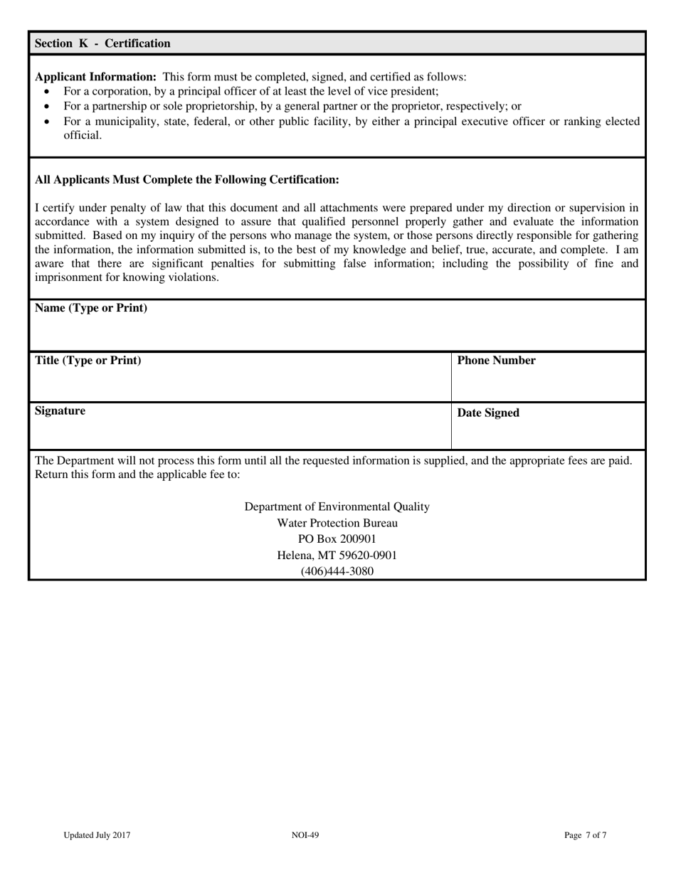 Form NOI-49 Notice of Intent (Noi) General Permit for Sand and Gravel Operations - Montana, Page 7