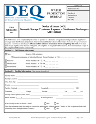 Form NOI-581 Notice of Intent (Noi). Domestic Sewage Treatment Lagoons - Continuous Dischargers Mtg581000 - Montana