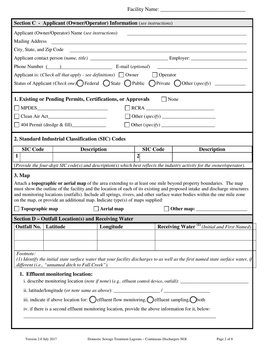Form NOI-581 Notice of Intent (Noi). Domestic Sewage Treatment Lagoons - Continuous Dischargers Mtg581000 - Montana, Page 2