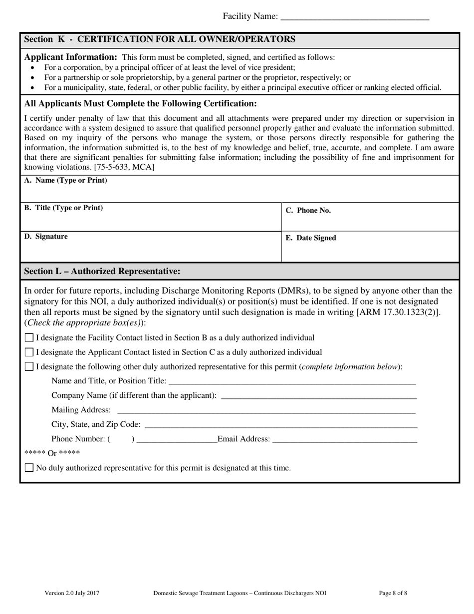 Form NOI-581 Notice of Intent (Noi). Domestic Sewage Treatment Lagoons - Continuous Dischargers Mtg581000 - Montana, Page 8
