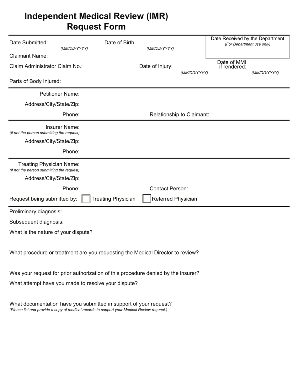 Independent Medical Review (Imr) Request Form - Montana, Page 1