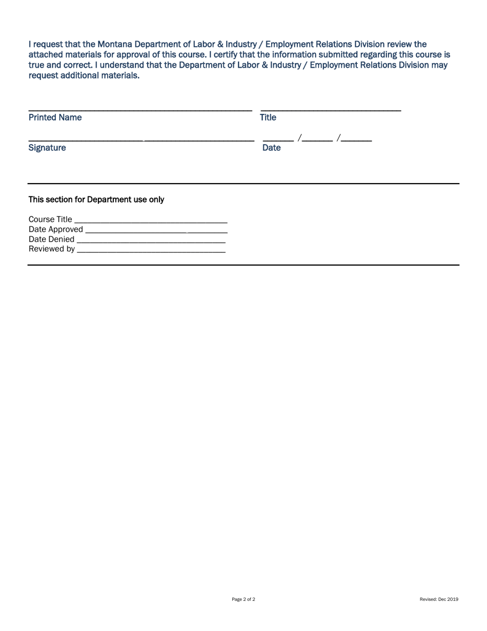 Home Inspector Course Approval Request - Comprehensive Education Provider - Montana, Page 2