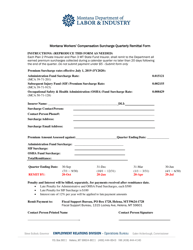 Document preview: Montana Workers' Compensation Surcharge Quarterly Remittal Form - Montana