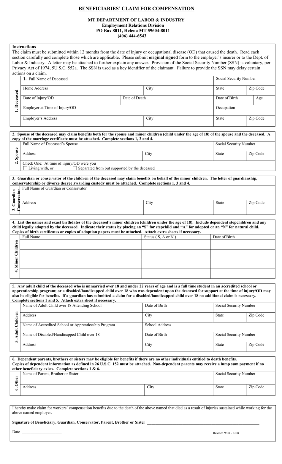 Montana Beneficiaries' Claim for Compensation - Fill Out, Sign Online ...