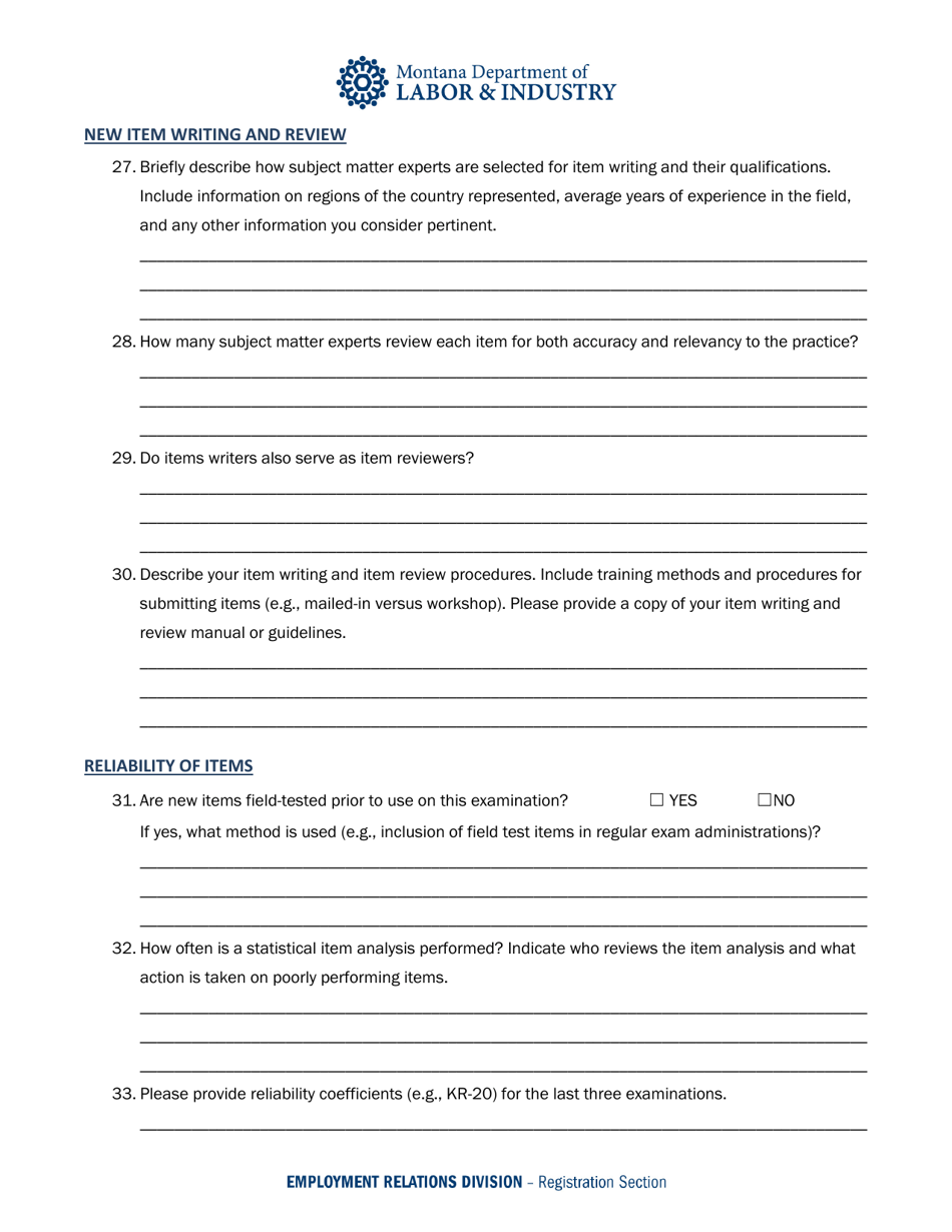Home Inspector Examination Evaluation Questionnaire - Montana, Page 6