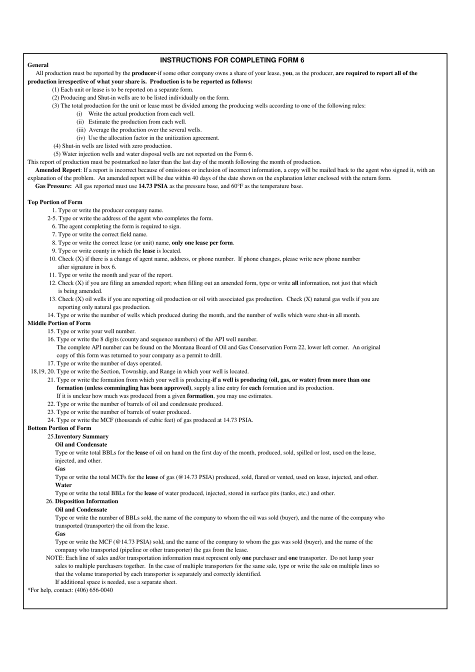 Instructions for Form 6 Production Report - Montana, Page 1