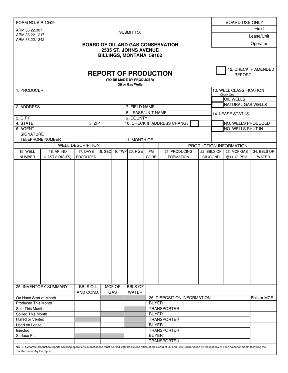 Form 6 Report of Production - Montana, Page 1