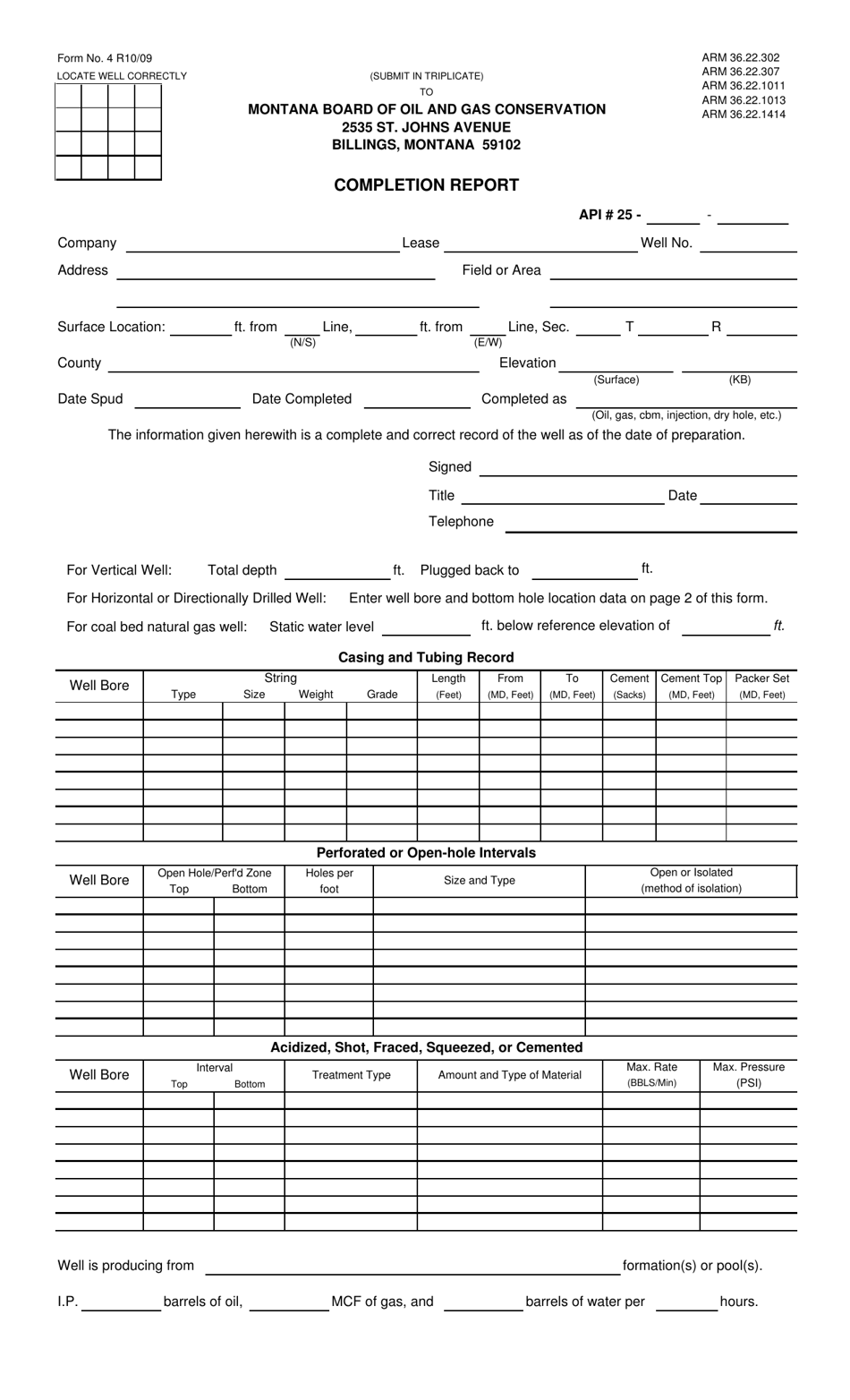 Form 4 Completion Report - Montana, Page 1