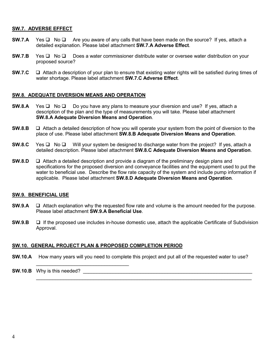 Form 600 SW Surface Water Application for Beneficial Water Use Permit - Montana, Page 4