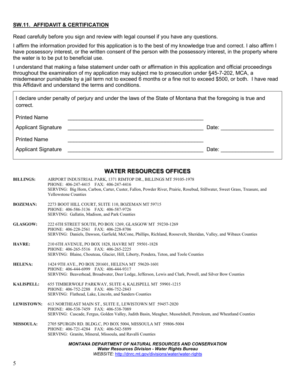 Form 600 SW Surface Water Application for Beneficial Water Use Permit - Montana, Page 5