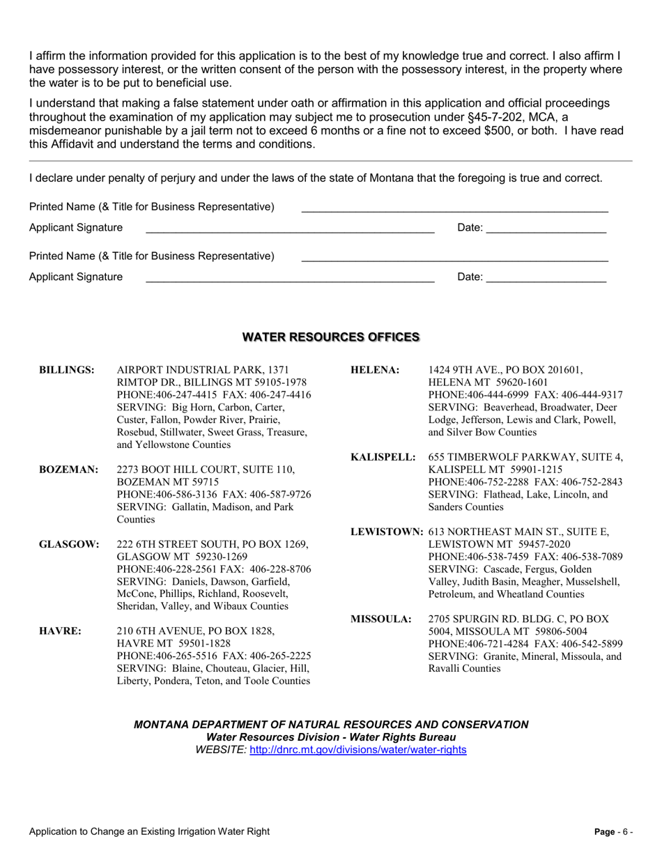 Form 606 IR Irrigation Application for Change of Appropriation Water Right - Montana, Page 6