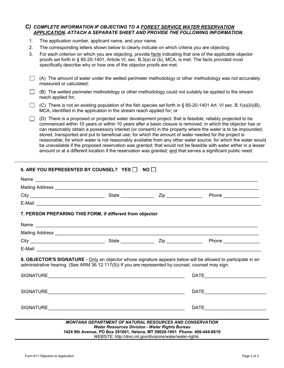 Form 611 Objection to Application - Montana, Page 3