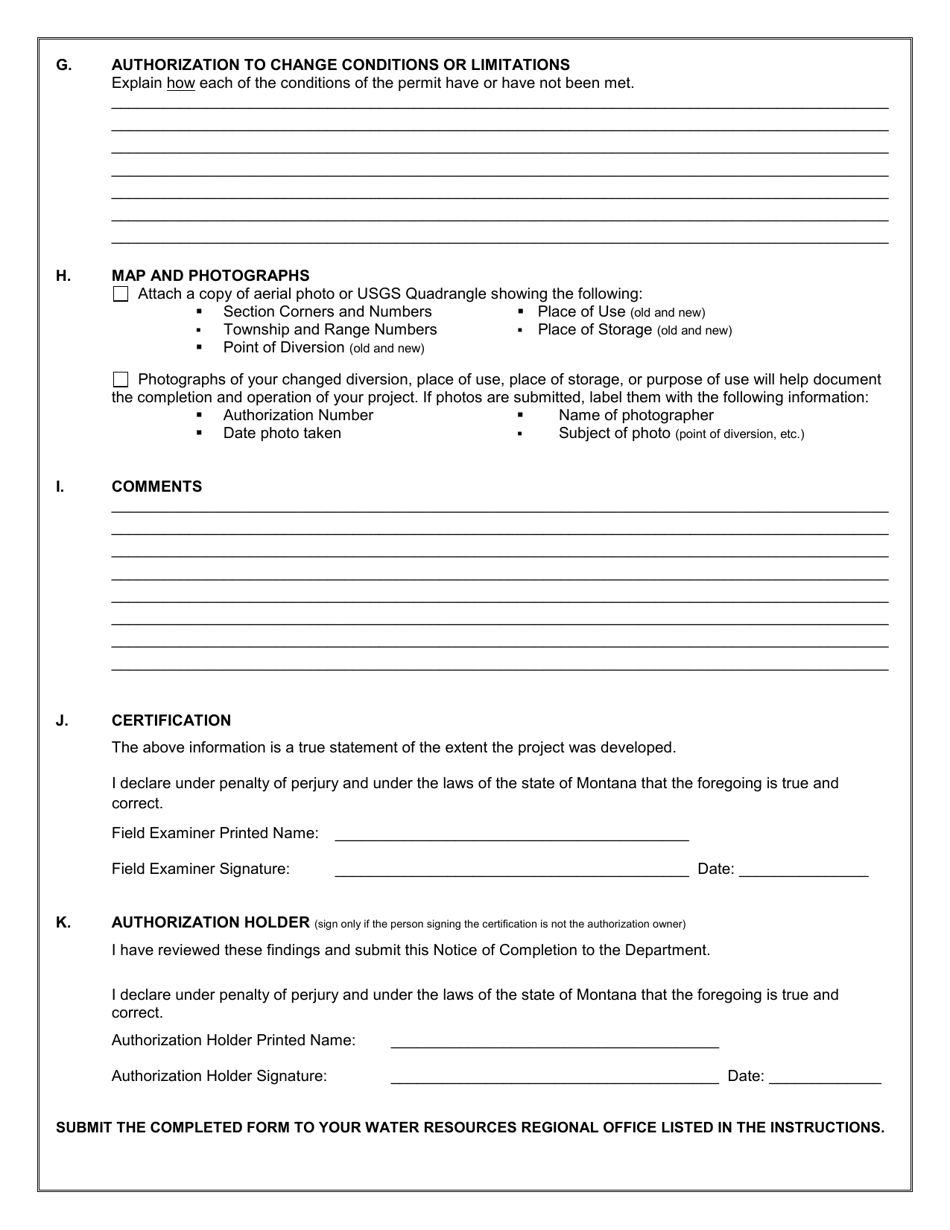Form 618 Project Completion Notice for Change of a Water Right - Montana, Page 4