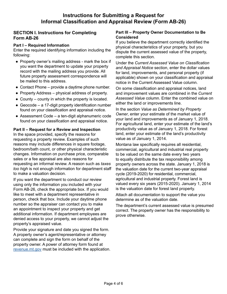 Form AB-26 Request for Informal Classification and Appraisal Review - Montana, Page 4