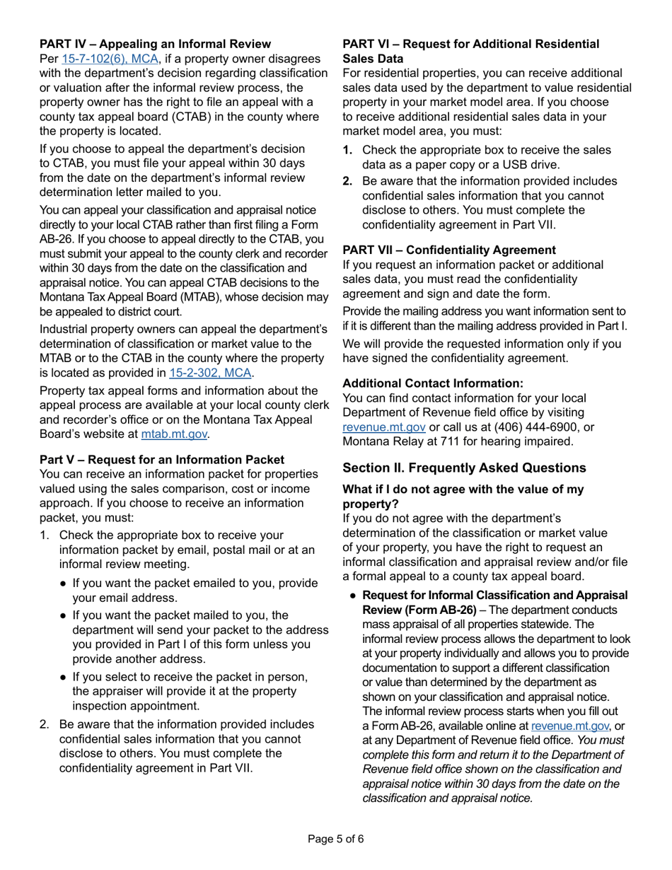 Form AB-26 Request for Informal Classification and Appraisal Review - Montana, Page 5