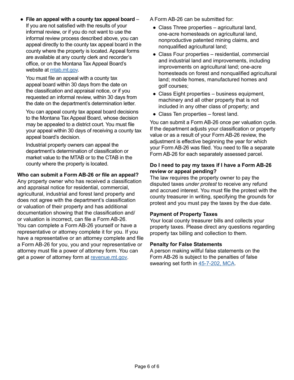 Form AB-26 Request for Informal Classification and Appraisal Review - Montana, Page 6