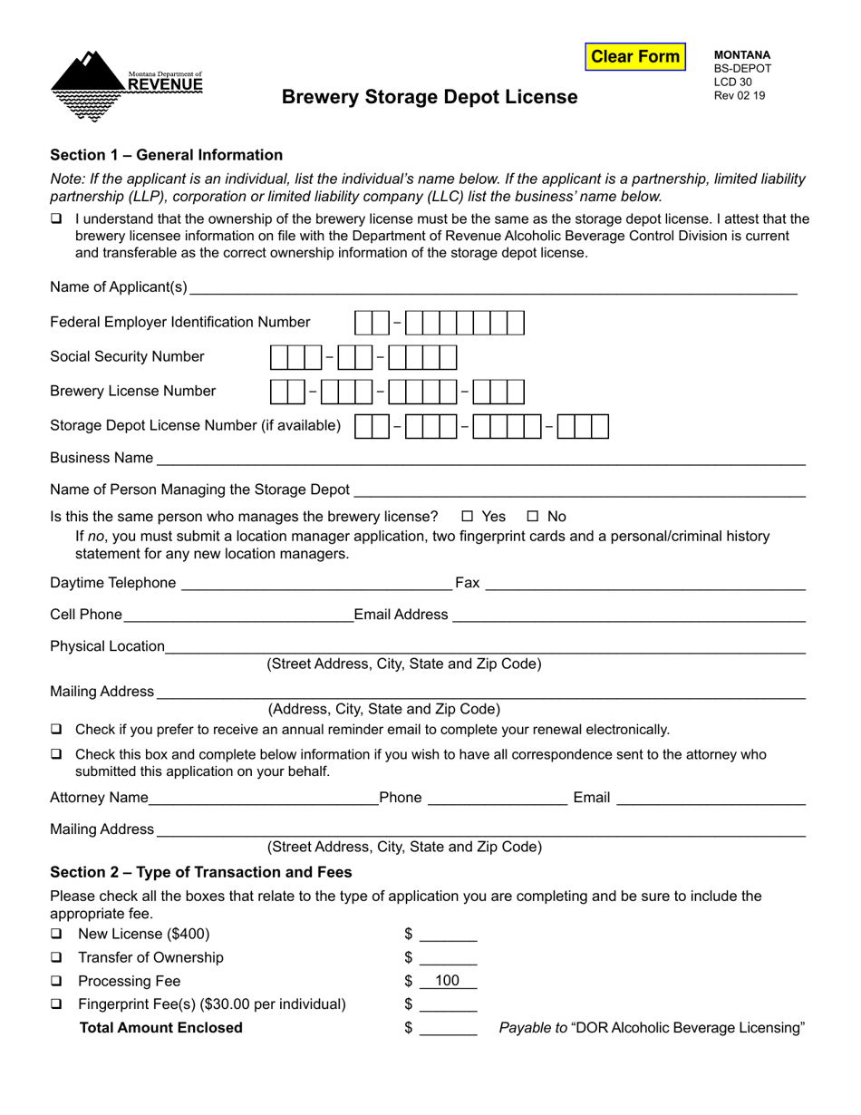Form BSDEPOT Download Fillable PDF or Fill Online Brewery Storage