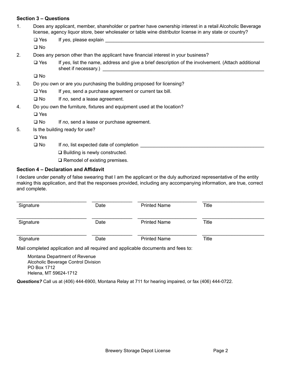 Form BSDEPOT Download Fillable PDF or Fill Online Brewery Storage