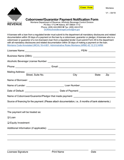 Coborrower/Guarantor Payment Notification Form - Montana