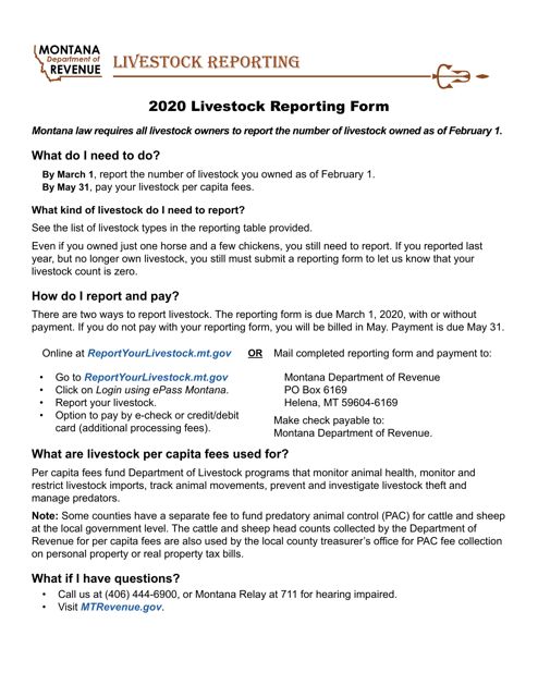 Livestock Reporting Form - Montana Download Pdf
