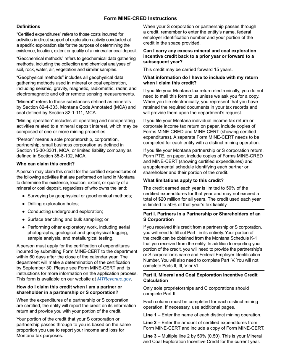 Form MINE-CRED Mineral and Coal Exploration Incentive Credit - Montana, Page 3