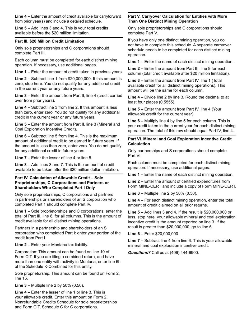 Form MINE-CRED Mineral and Coal Exploration Incentive Credit - Montana, Page 4