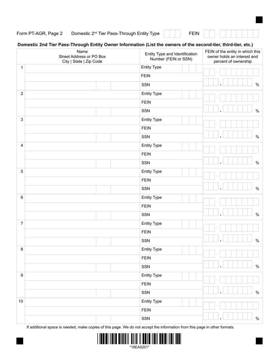 Form PT-AGR Pass-Through Entity Owner Tax Agreement - Montana, Page 2