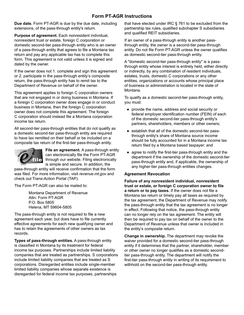 Form PT-AGR Pass-Through Entity Owner Tax Agreement - Montana, Page 3